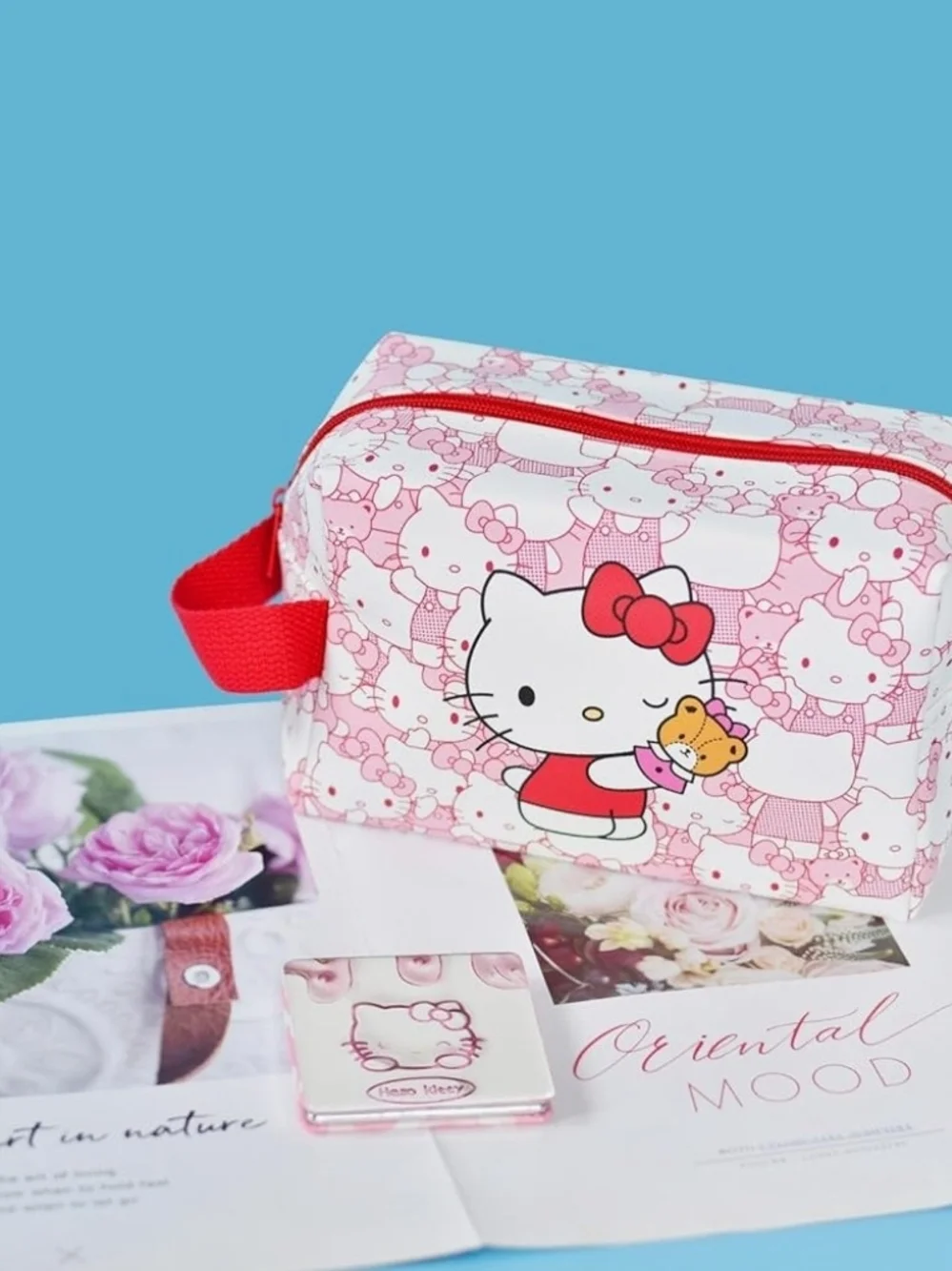 kitty Travel Cosmetic Large Capacity  Pouch/bag Makeup Bag with Mirror